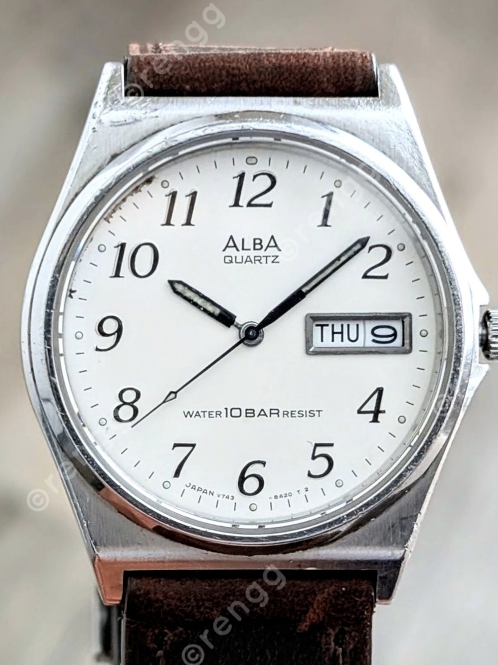 Vintage Seiko ALBA Quartz watch 35mm Men's Sapphire  White Dial Day/Date Great